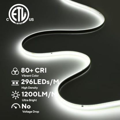AC 120V ETL COB LED Strip Light 6500K Cool White IP65 32.8FT (32.8FT)