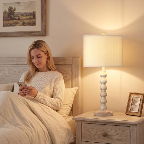 27" Farmhouse Modern Off White Table Lamp for Living Room Bedroom (White 1 Pack)