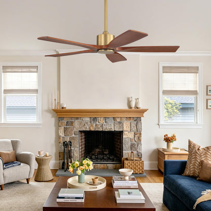 54 Inch DC Ceiling Fans without Light (Aged Brass and Dark Walnut / 54")