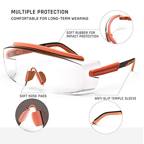 Anti fog Safety Glasses Over Glasses (Orange)