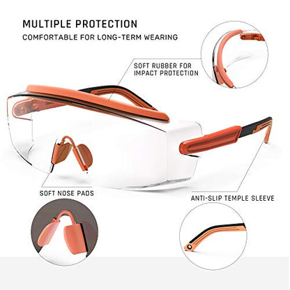 Anti fog Safety Glasses Over Glasses (Orange)