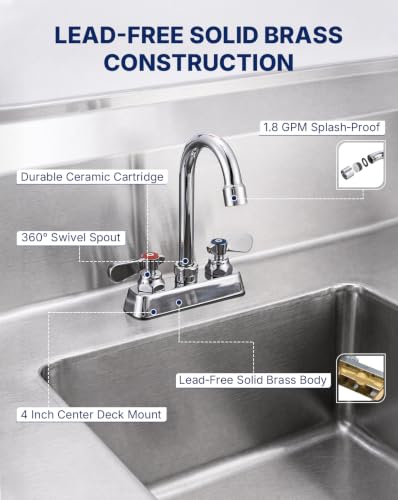 Lead Free Utility Sink Faucet 4" Deck Mount Commercial Faucet with 3