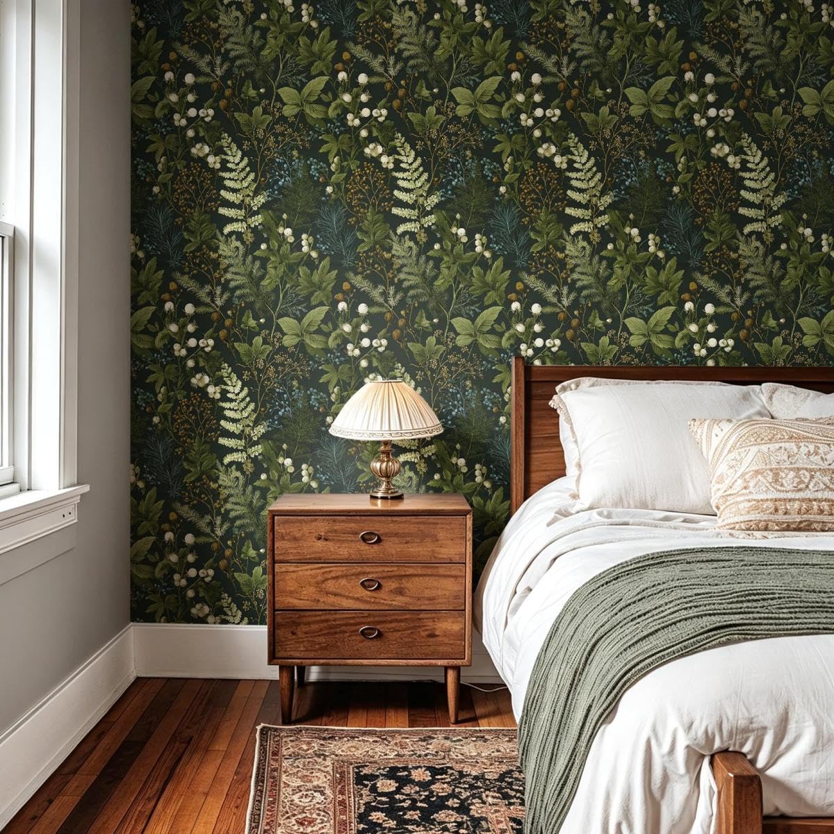 Dark Floral Peel and Stick Wallpaper for Bathroom 16.9inx118.1in (Dark / 16.9inch x 118.1inch)