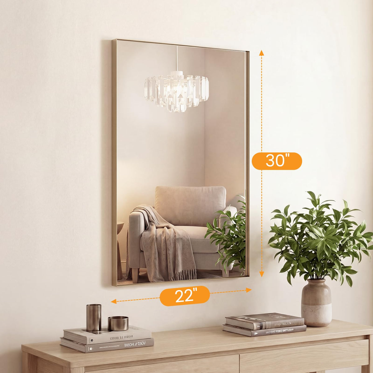 Bathroom Mirrors for Over Sink (Gold-rec Groove / 22"L x 30"W)
