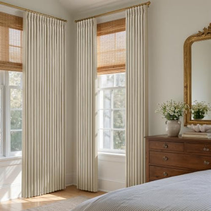 Oatmeal Pleated Linen Blackout 80 Inch Curtains for Bedroom Living Room (Oatmeal / 50"W x 80"L (Pack of 2))