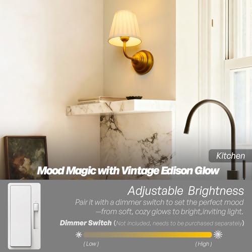 Vintage Wall Sconce Light Brass Gold Bathroom Vanity Light with Cotton Fabric Shade Hardwire Wall Sconce Lamp for Bedroom Living Room Bathroom Hallway Indoor