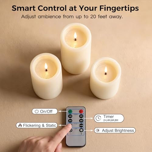 Moving Flame LED Pillar Candles with Remote Set of 3