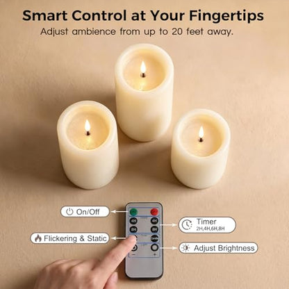 Moving Flame LED Pillar Candles with Remote Set of 3