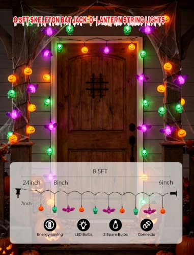8.5FT Halloween Pumpkin Skull Bat String Lights (Pumpkin Skull Bat)