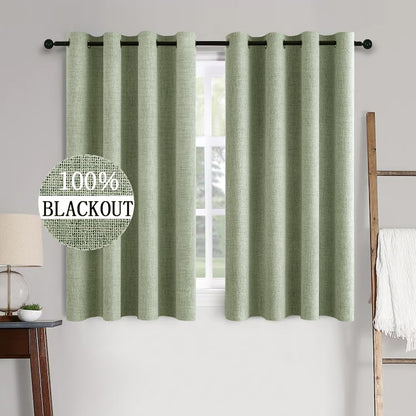 100% Blackout Linen Curtains for Bedroom 52x45 Inches Sage Green (Sage Green / 52"W x 45"L (Pack of 2))