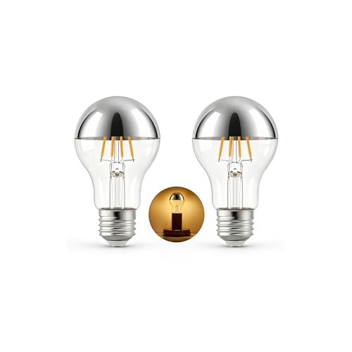 A19 E26 Silver Top Half Chrome Light Bulbs (Silver 3000k Warm White Light)