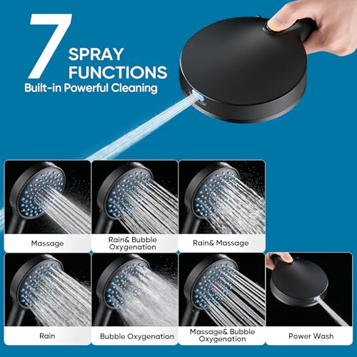 Filtered Shower Head with Handheld (Round (Built-in Power Wash) / 3. Matte Black)