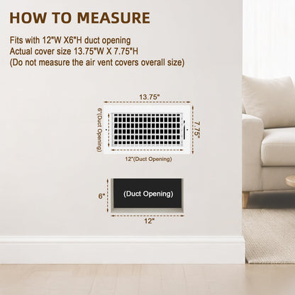 12x6 Wall Vent Cover for 12x6 Duct (12"Wx6"H)