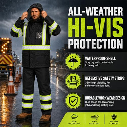 Reflective Rain Suits for Men Waterproof High Visibility Rain Gear