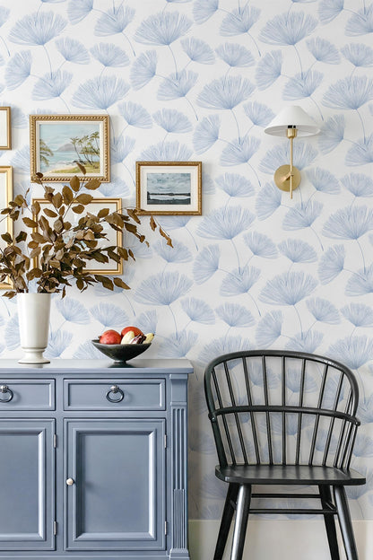 Blue and White Peel and Stick Wallpaper Dandelion 17.3in x197in Contact Paper Peel and Stick Wall Paper Modern Boho Self Adhesive Removable Vinyl Wallpaper for Bedroom Bathroom (Blue/White / 17.3" x 197")