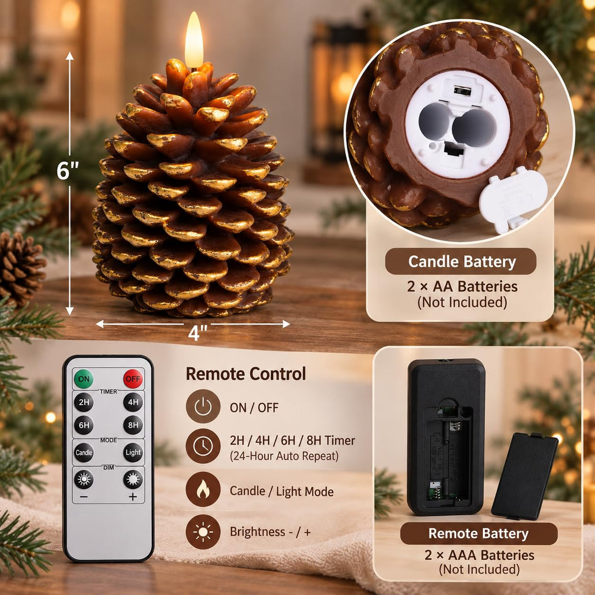 Flameless Pinecone Candles (Brown)