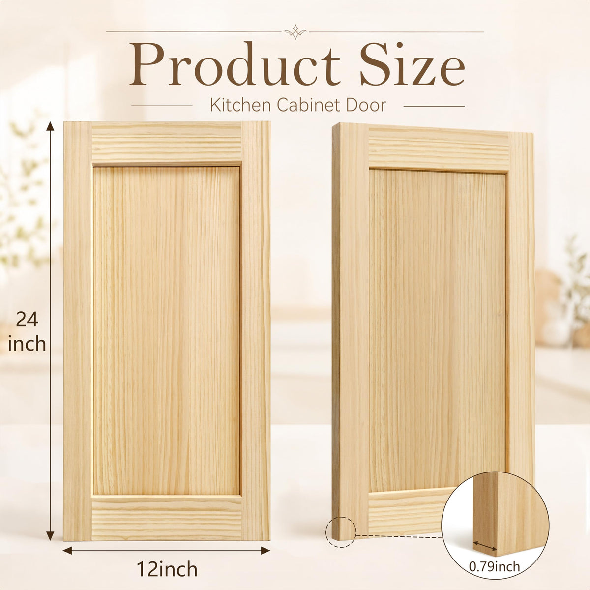 2 Pack Unfinished Pine Shaker Cabinet Doors 12" W x 24" H (12'' Wx24'' H)