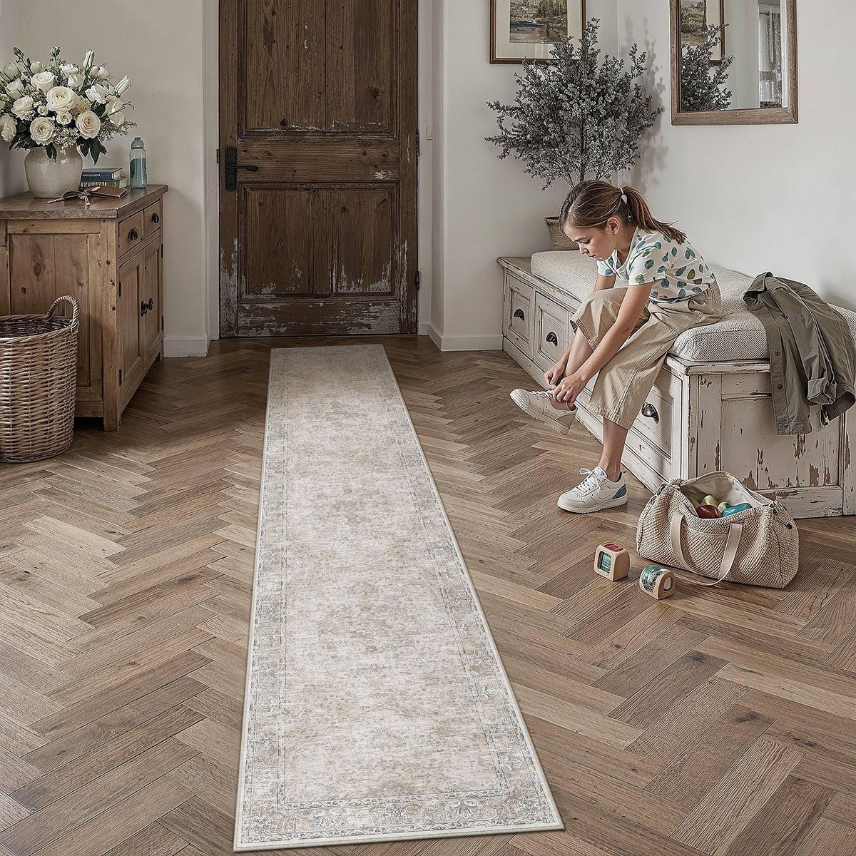 Beige Runner Rugs 2x12 Washable Rug Indoor Carpet (Multi Beige / 2' x 12' (Runner))