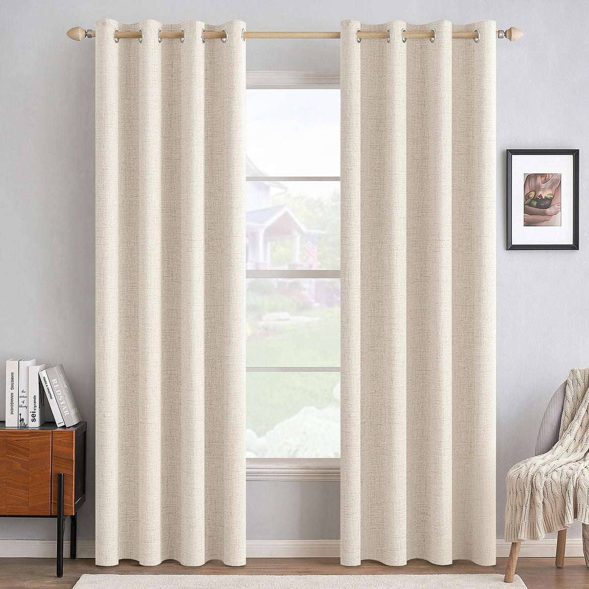 100% Blackout Linen Curtains for Bedroom 52x90 Inches Cream Beige (Cream Beige / 52"W x 90"L (Pack of 2))