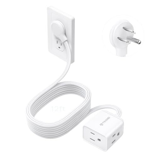 Rightward Flat Plug Extension Cord 12ft for Small Tight Spaces (12 ft / Rightward 3 Prong / White)