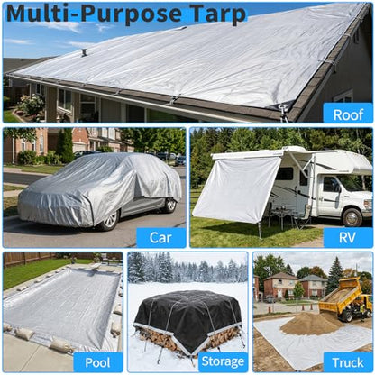 10x10FT Tarp 12 Mil Tarps Heavy Duty Waterproof (Silver&black / 1 0 X 1 0 FT)