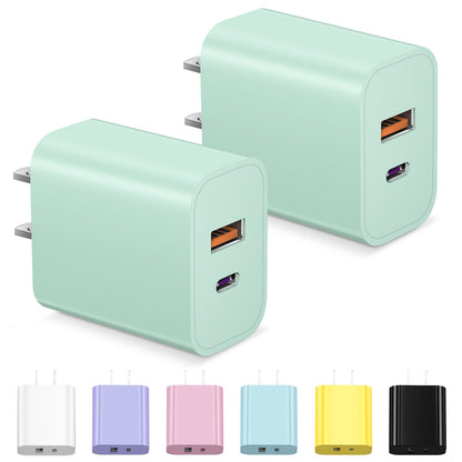USB C Charger Block Fast Charging Block Type C Charger Multiport Adapter (Green / 20W2Pack)
