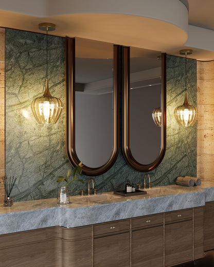 Gold Pendant Lighting for Kitchen Island (Gold & Amber Glass - 3 Pack)