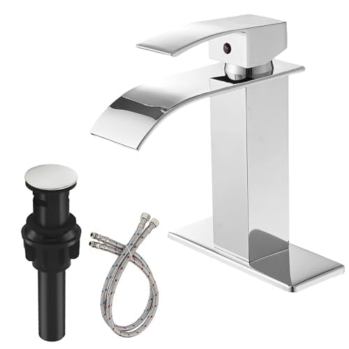 Gold Bathroom Faucet Waterfall Single Hole 1 Hole Deck Mounted Brushed Gold Vanity Bath Mixer Tap