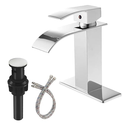 Gold Bathroom Faucet Waterfall Single Hole 1 Hole Deck Mounted Brushed Gold Vanity Bath Mixer Tap