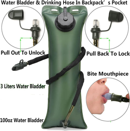 Tactical Water Hydration Pack Military 3L Water Bladder Carrier Backpack Leakproof for Running Jogging Cycling Hiking (Army Green)