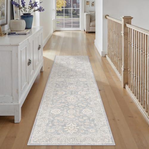 2x10 Blue Cream Neutral Runner Rug (Blue / 2' x 10' (Runner))