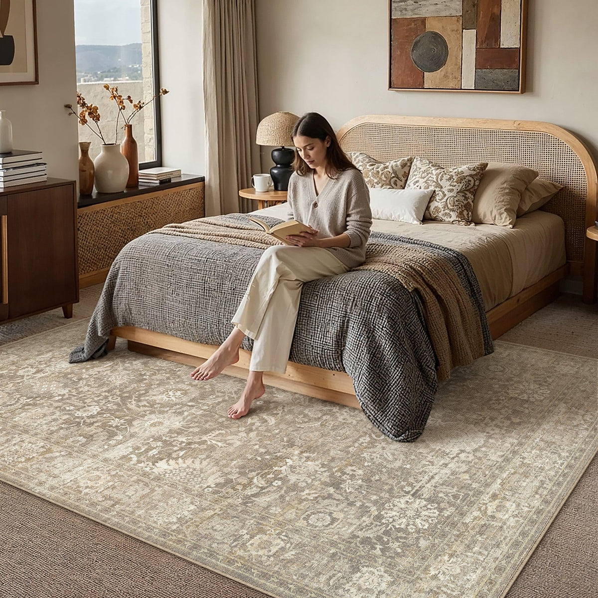 Area Rugs 5x7 Beige Vintage Rug for Living Room (Retro | Beige / 5' x 7' (Rectangular))