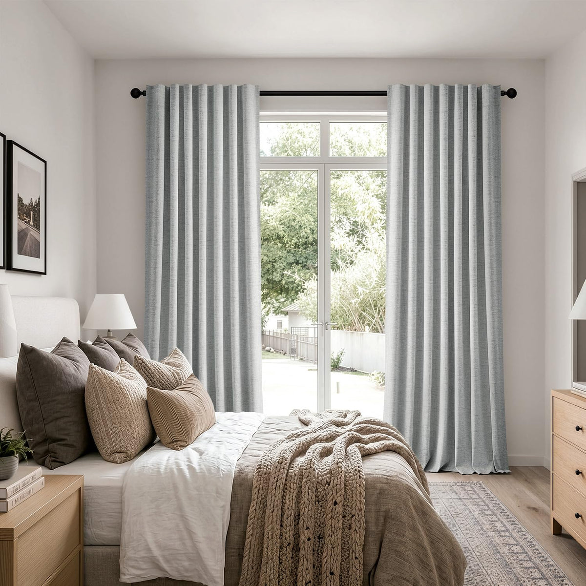 100% Blackout Linen Curtains for Bedroom 42 x 63 Inch Grey 2 Panels (Grey / 42"W x 63"L (Pack of 2))