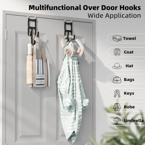 2 Packs Over the (Black / Long hooks-2 Packs Fit 1 1/2" Interior Door)