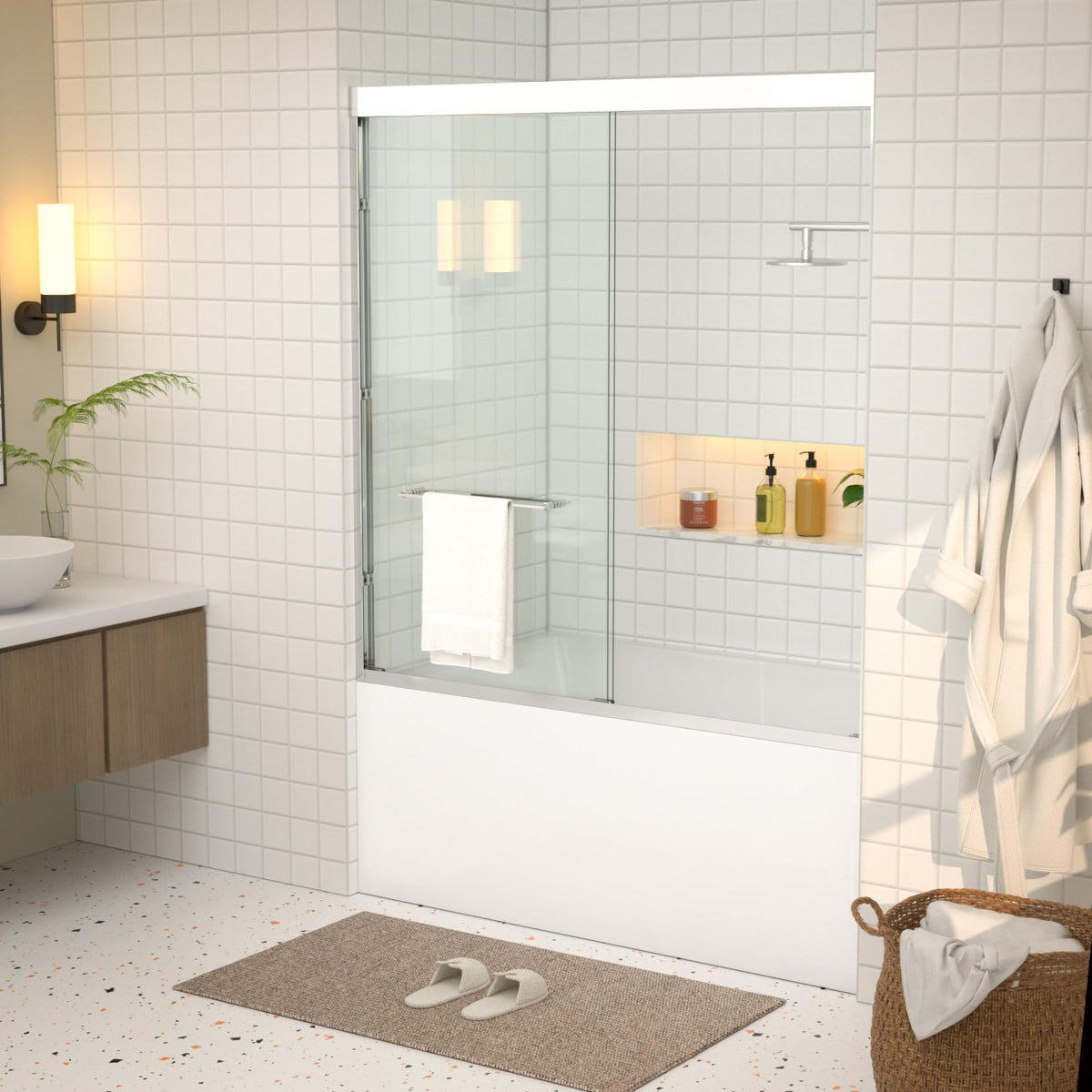Double Sliding Glass Bathtub Shower Door 55 (Chrome / 60''x62'')