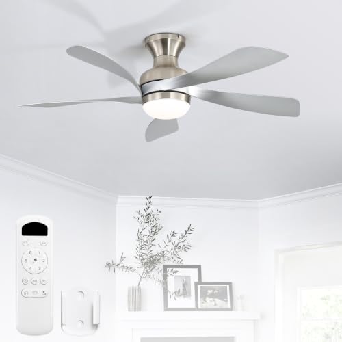 42 Inch Low Profile Ceiling Fans with Lights and Remote (Silver+Nickel / 42 inch)