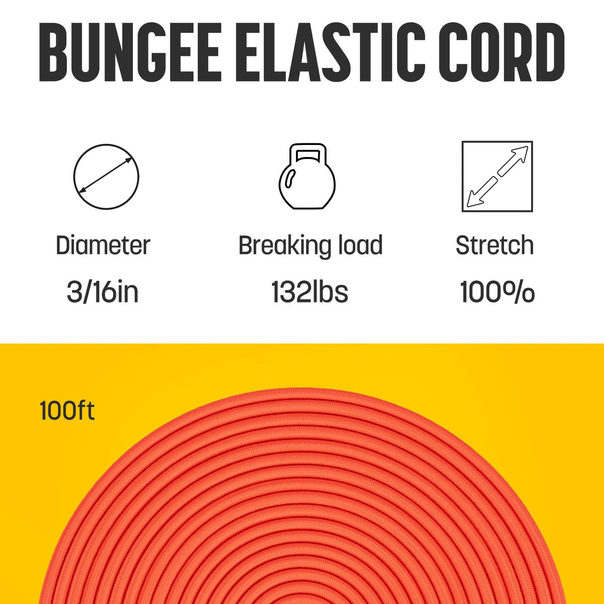 Bungee Cord 3 (Orange / 3/16" x 100FT)