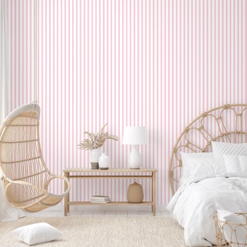 Pink and White Striped Peel and Stick Wallpaper Striped Pink Stripes Modern Contact Paper for Cabinets Bedroom Bathroom Accent Wall Decor