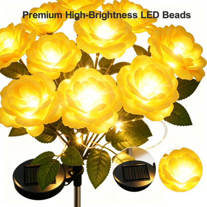 Solar 7 Head Rose Flower Lights Outdoor (Yellow)