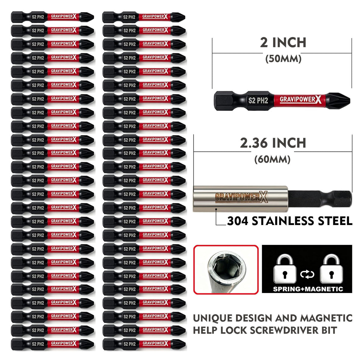 50 Pack #2 Phillips PH2 Impact Bits (2IN-PH2-51PCS)