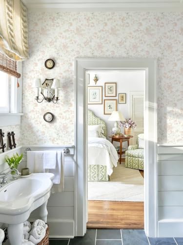 Peel and Stick Wallpaper Pink Floral Contact Paper 17.3 x 78.7in (17.3" x 78.7" / Pink and White)