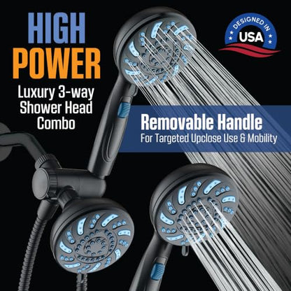 Seen-On-TV High Pressure 8-mode Handheld Shower Head - 2-mode Power Wash to Clean Tub, Tile & Pets, Stay-Clean Nozzles, Extra Long 6 ft. Stainless Steel Hose, Wall & Overhead Brackets, Modern