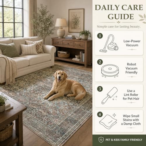 Runner Rug 2x8 Washable Vintage Floral Rug (Vintage Brown / 2' x 8' (Rectangular))