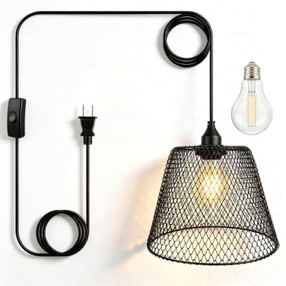 Hanging Pendant Lamp LED Filament Bulb 60W Equivalent Plug in