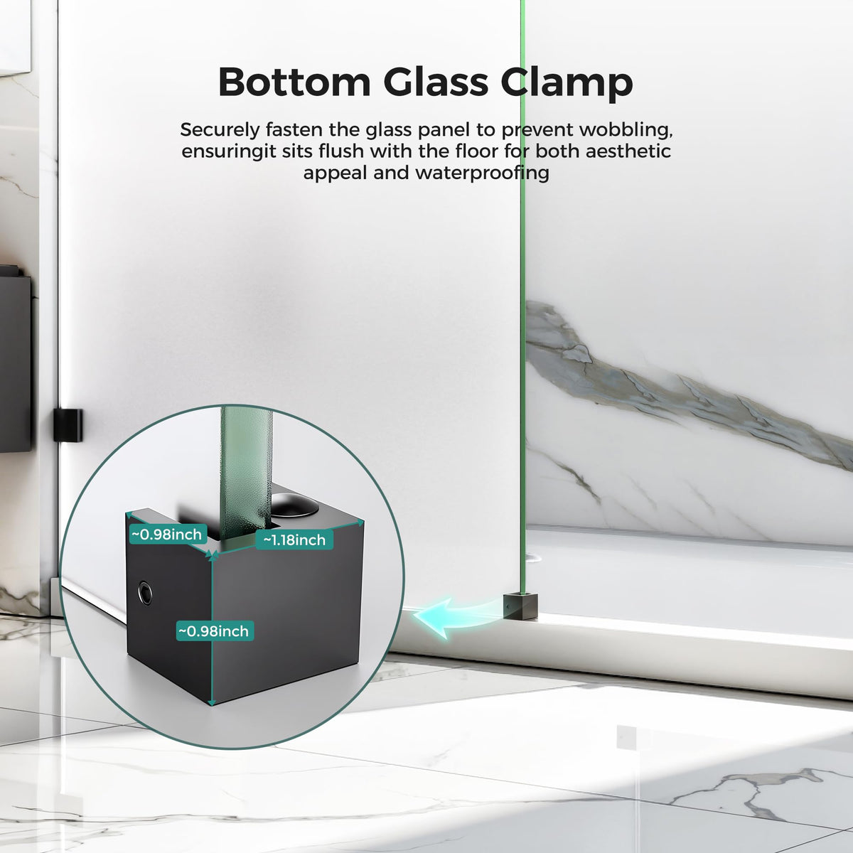 Shower Glass Panel Fixed (Matte Black - Frosted / 32"W x 76"H - 10mm)