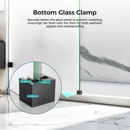 Shower Glass Panel Fixed (Matte Black - Frosted / 32"W x 76"H - 10mm)