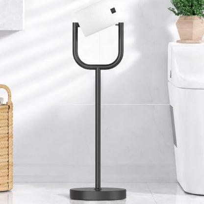 Matte Black Toilet Paper Holder Stand with 3 lb Heavy Base