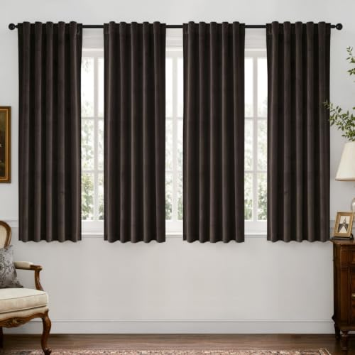 Brown Velvet Curtains 4 Panels Set Back Tab 40 x 63 Inch Long (Brown / 40"W x 63"L (Pack of 4))