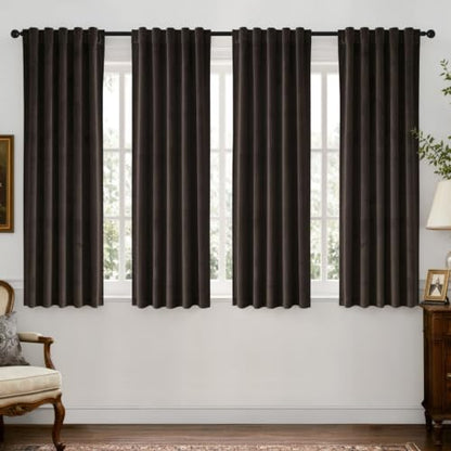 Brown Velvet Curtains 4 Panels Set Back Tab 40 x 63 Inch Long (Brown / 40"W x 63"L (Pack of 4))