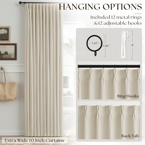 Cream Beige Extra Wide 70 Inch Width 100% Blackout Curtains 84 Inches Long (Cream Beige / 70"W x 84"L (Pack of 1))